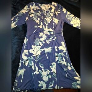 Soft Surroundings Blue Floral Midi Dress.  Women's Size Medium